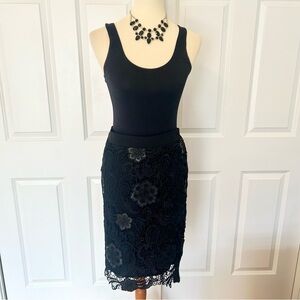 PIPERLIME Black Leather and Lace Appliqué Pencil Skirt